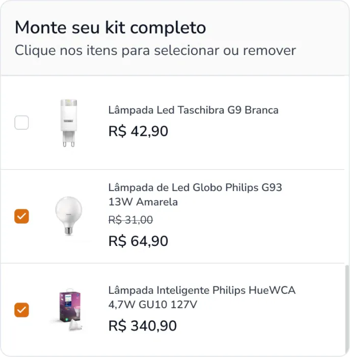 kit com 4 itens, lista rolada