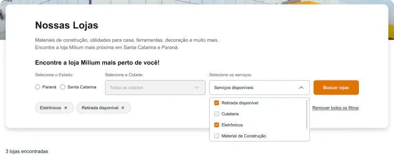 filtro, Serviços: Eletrônicos e Retirada disponível